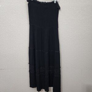 Zesica Maxi Dress Size XL Lace Trim Smocked Boho Beach Black Whimsigoth Fairy